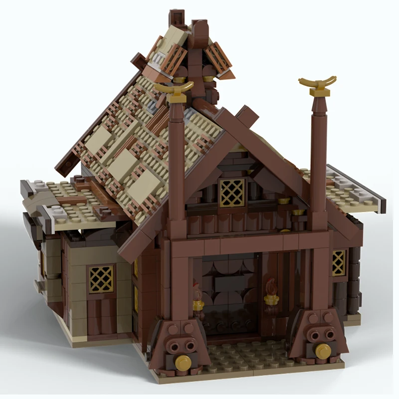 Spot MOC-186205 blocs de construction à assembler de petites particules, village Viking médiéval, modèle modulaire, maison dorée, collection de cadeaux à faire soi-même