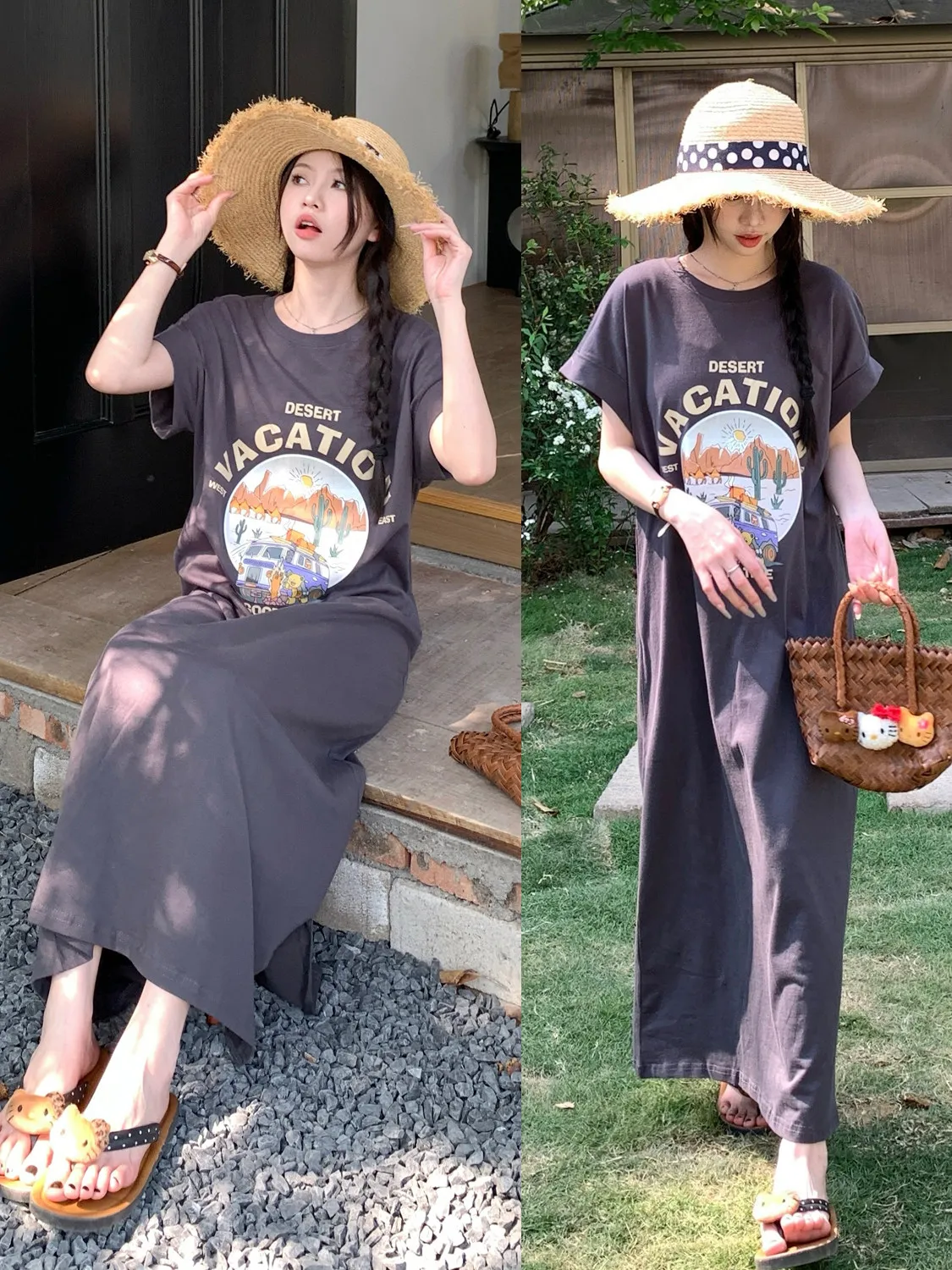 

Свободное повседневное платье-футболка с коротким рукавом в стиле кэжуал для женщин, весна-лето, модное, с художественным принтом пустыни, с завышенной талией, из хлопка