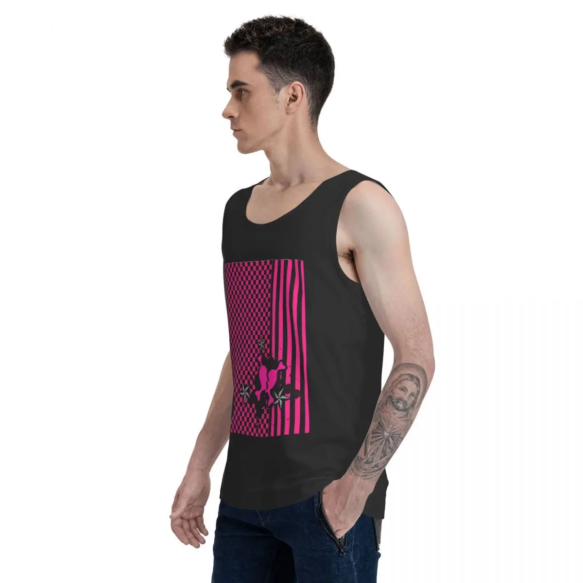 Punky Pink Emo 100% Cotton Men's Sweatshirt Vest Sleeveless Clothing Tees Men Tank Tops T-shirt - view 3