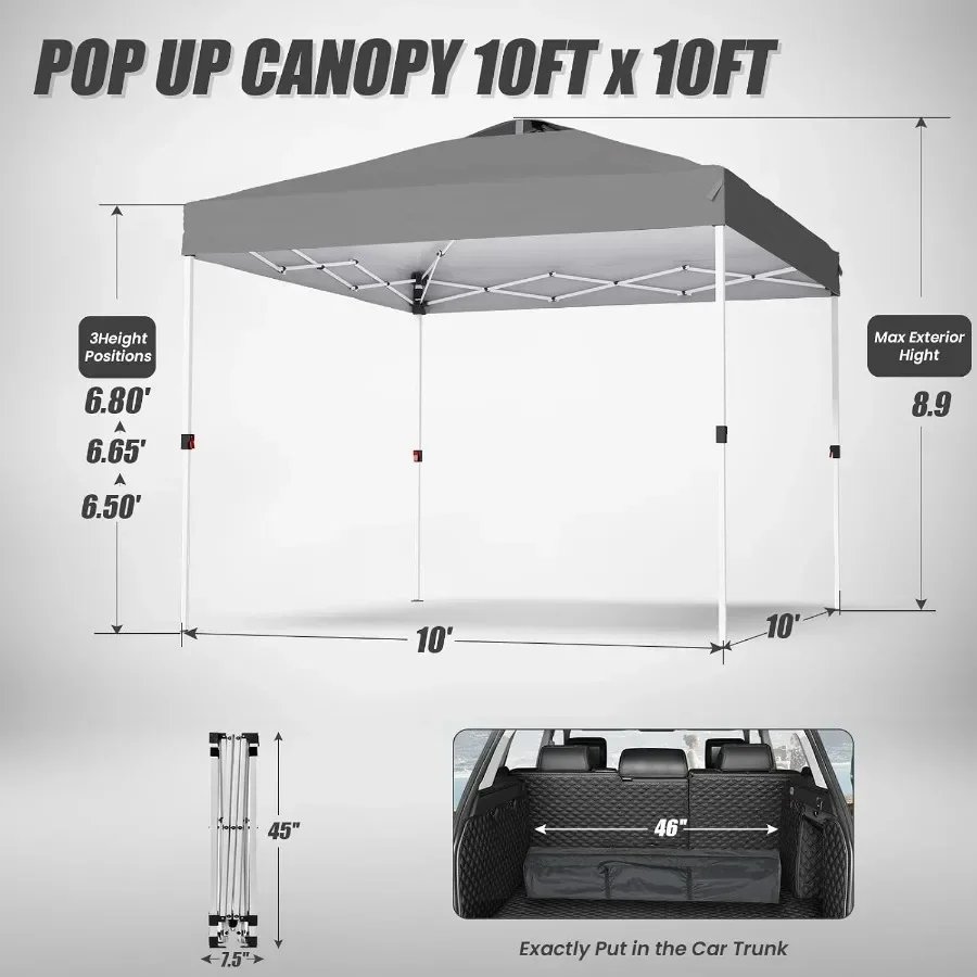 10x10 Pop Up Canopy, Heavy Duty Pop Up Tent with Carrying Bag for Easy Moving, Easy Up Canopy Tent for Parties, Events, Camping