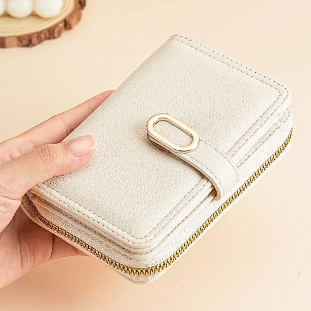 محفظة نسائية محمولة ذات سعة كبيرة وسحاب من جلد البولي يوريثان، محفظة قصيرة بلون سادة للعملات المعدنية للنساء