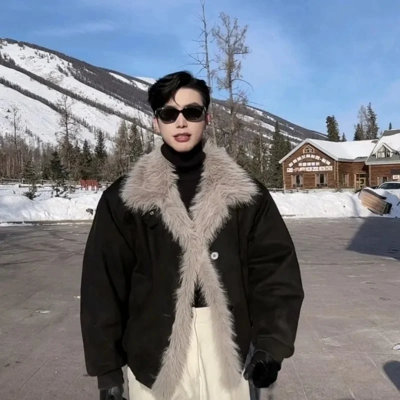 2025 Winter Trendy Mountain Hawk New Style Faux Fur One-Piece Thermo-Insulated Shortened Jacket With Lapel Flair Women