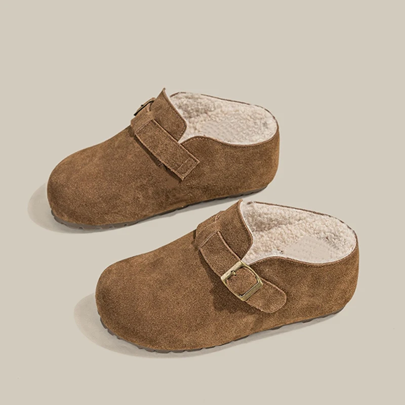 النساء الشقق الفراء البغال النعال الشتاء Slingback أحذية 2025 جديد قصير أفخم حذاء رياضة المشي الوجه يتخبط عادية Zapatos امرأة