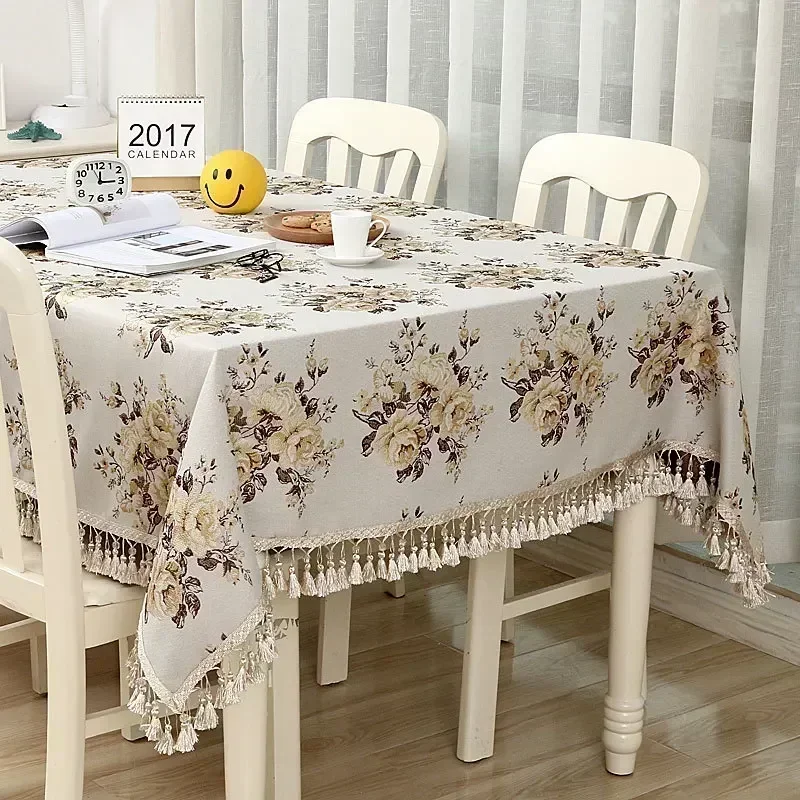 

Office Tea Table Waterproof Artistic Jacquard Home Linen Tassel Tablecloth gray22