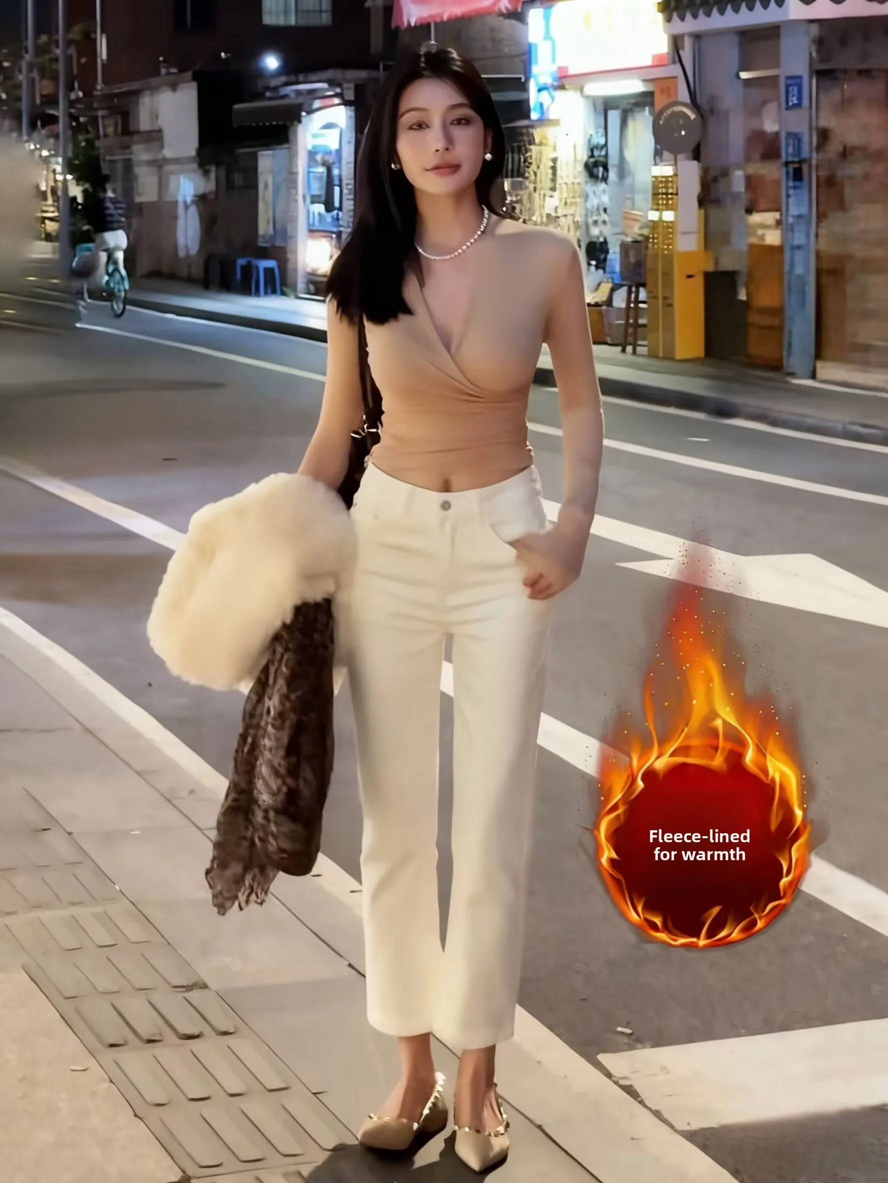 

Women's High Waist Straight Leg Jeans Faded Cotton Stretch Denim High Warmth Slimming Nine Tube Breadsti Sle Autumn Winter