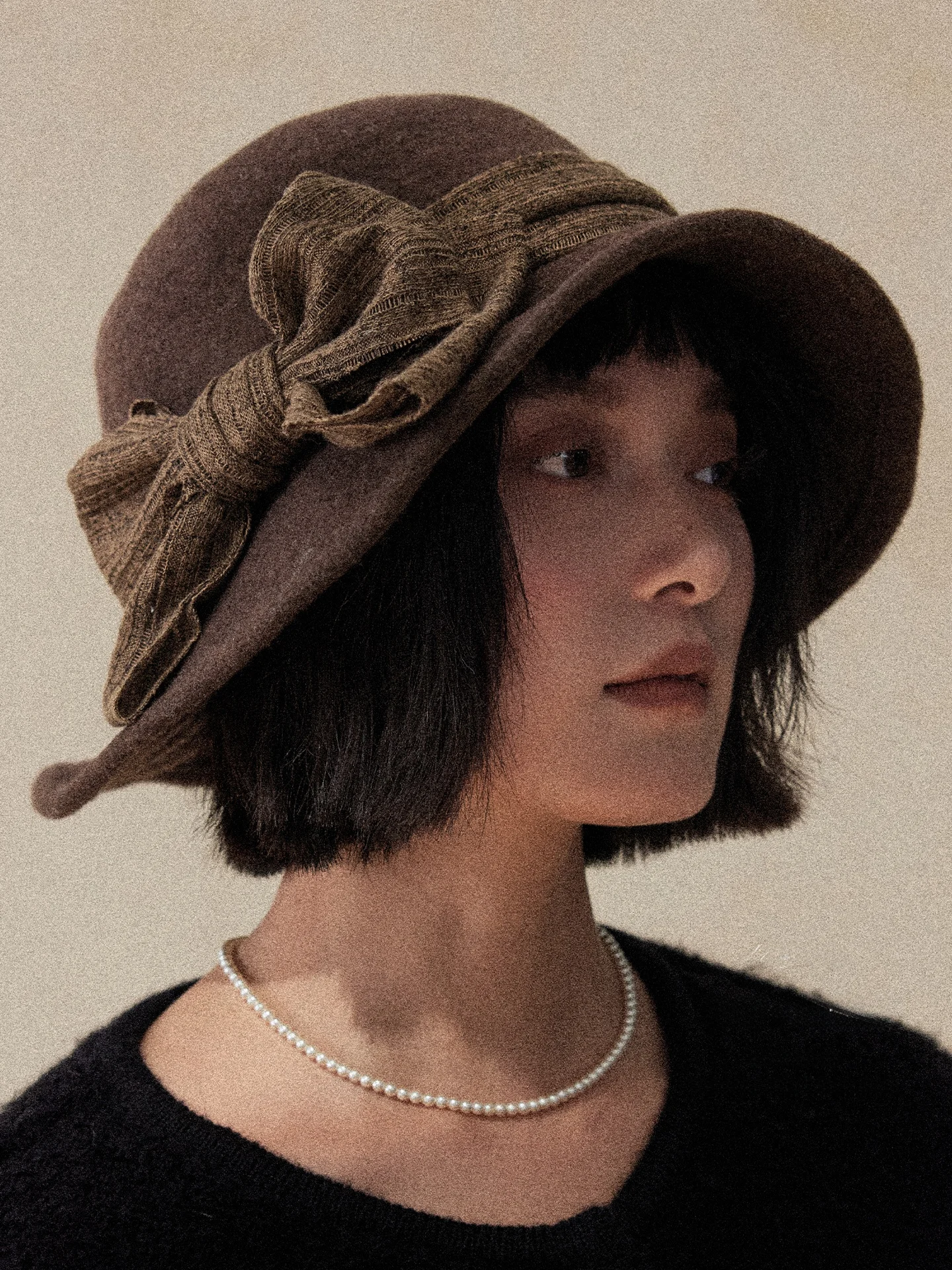 Lagur Woolen Fisherman Hat with Bow Knot Large Brim Elegant Lady's Autumn Winter Hat Warm Retro Style Foldable Wide Brim