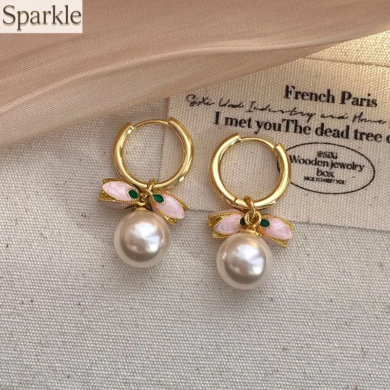 

Tulip Flower Imitation-Pearl Pendant Earrings Charm Sweet Accessories 2025 korean trend Luxury Jewelry Drop Earrings Girls Gift