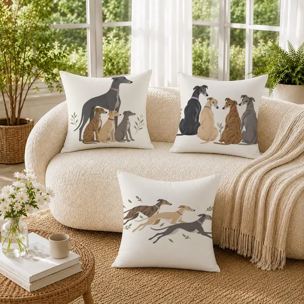 Simple Cute Cartoon Greyhound Cushion Cover Soft Short Plush Pillow Cases Hidden Zipper Cutecore Sofa Bedroom Home Decor Gift