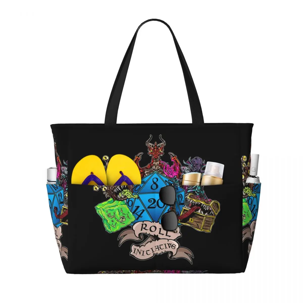 Roll Initiative Dungeon And Dragon Beach Tote Bag Sport Gym Yoga Duffle Large Tote Bag Women Travel Bag Fitness bag