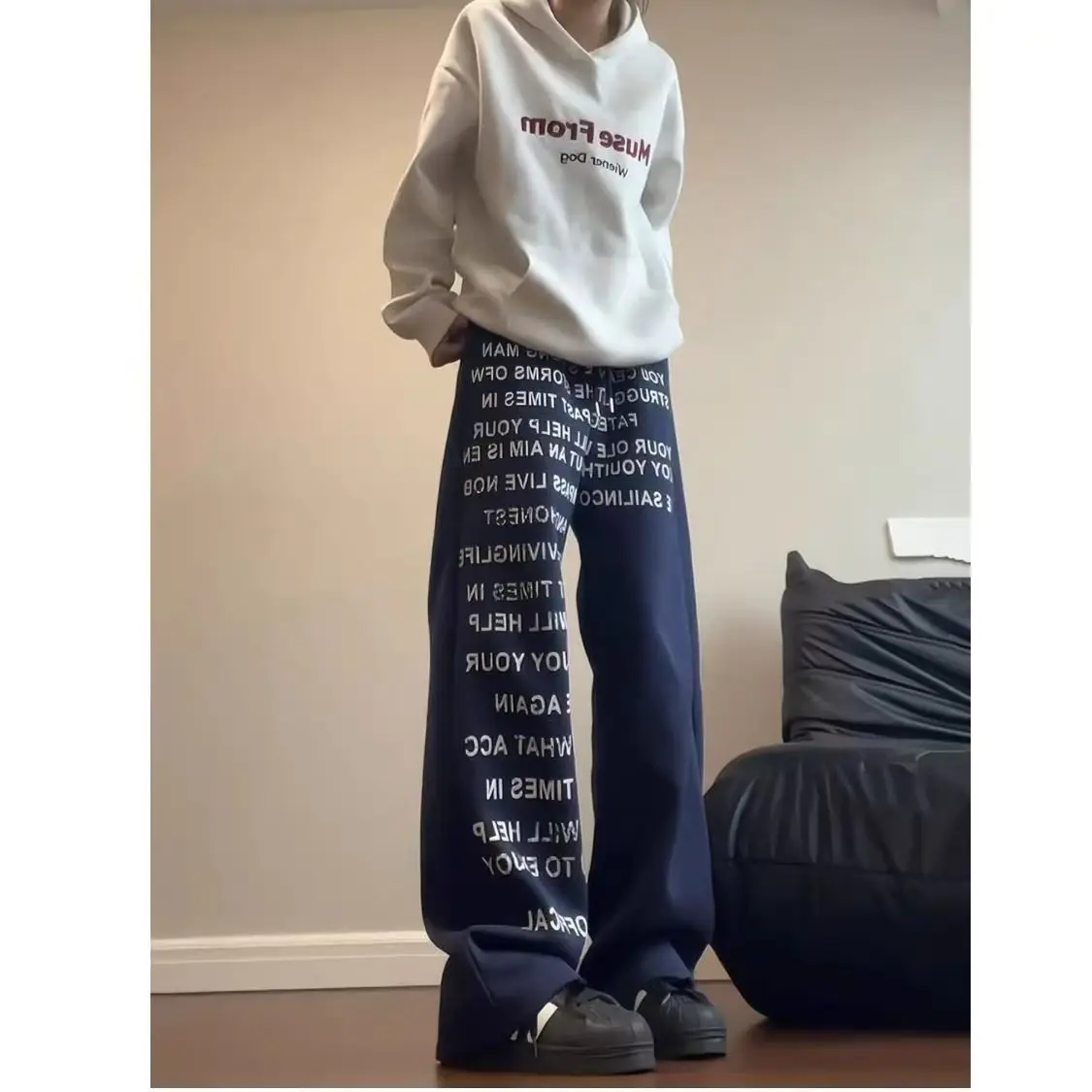 빈티지 레터 프린트 와이드 레그 팬츠 스트리트웨어 루즈 배기 스웨트팬츠 힙합 캐주얼 오버사이즈 바지 레트로 Y2K 감성