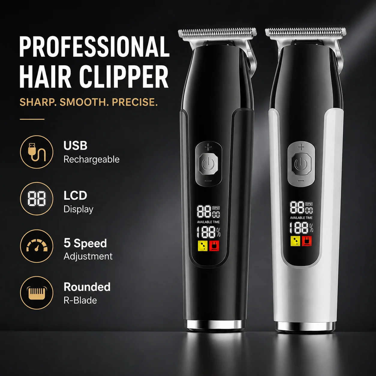 Mens Grooming Barber - 男性用プロフェッショナルヘアクリッパートリマー、5段階速度調整、LEDディスプレイ、コードレス、フェードカット、エッジング、自宅でのヘアカット用バーバーグルーミングキット