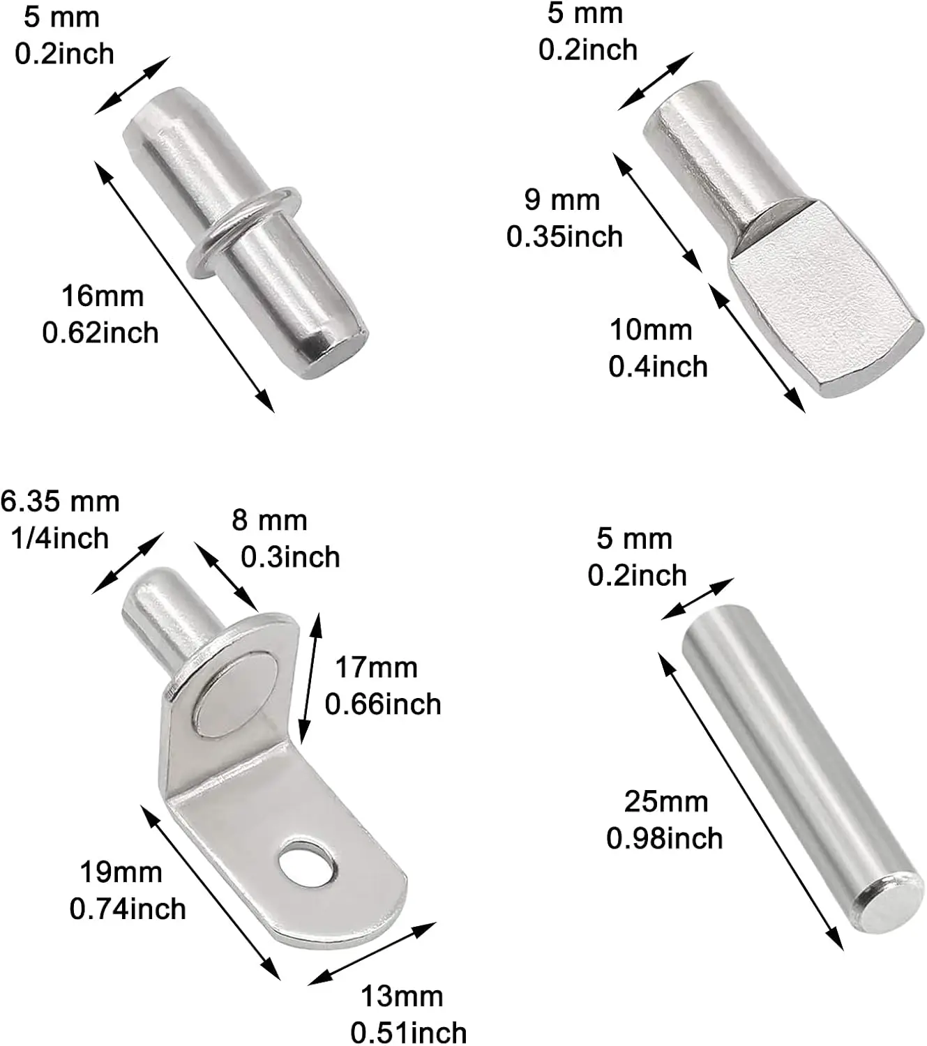 120PCS Shelf Pins Kit,4 Styles Nickel Plated Shelf Support Pegs,Bookshelf Pegs Cabinet Shelf Bracket Pegs Shelf Pins Holder