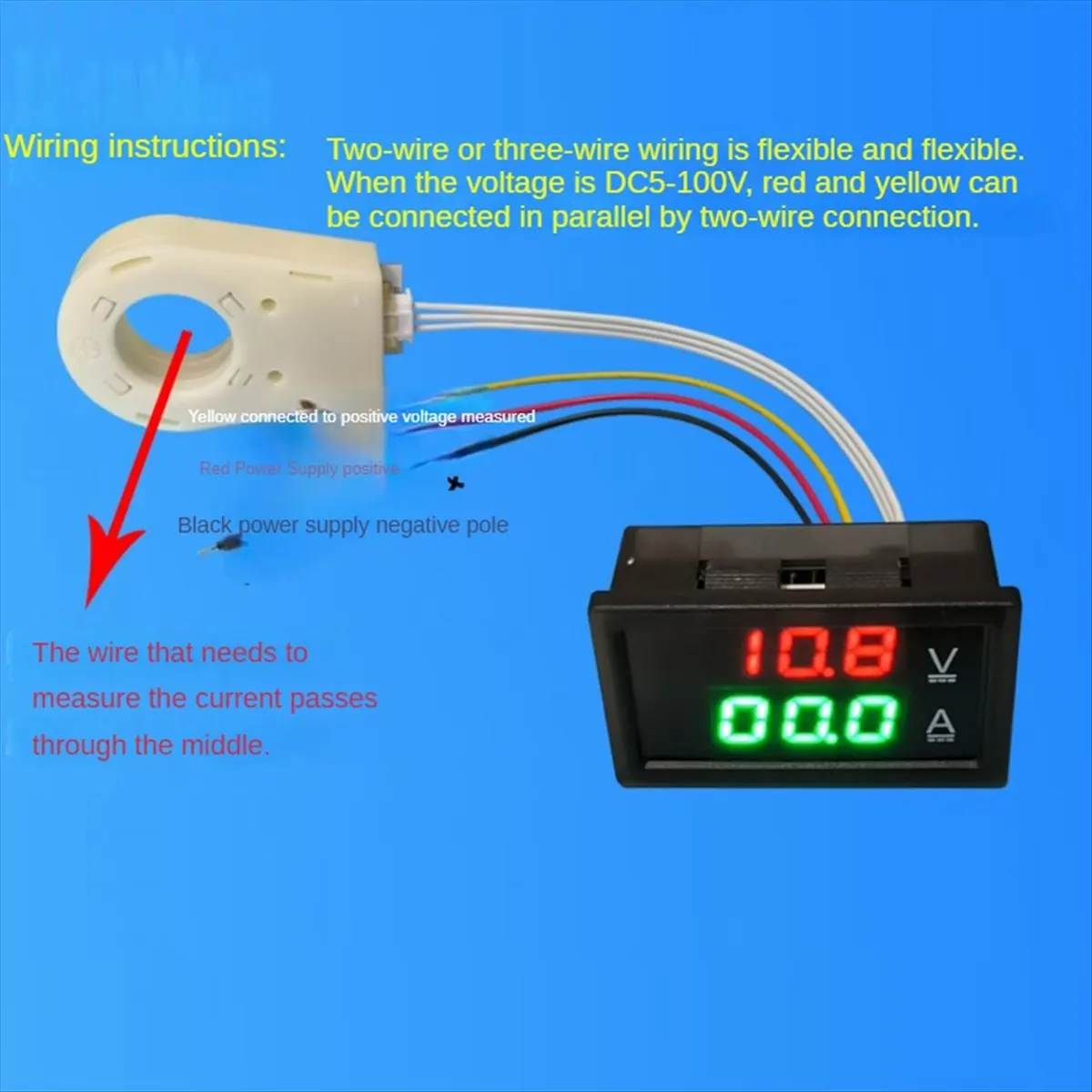 

AB09 Hall Ammeter Voltmeter DC 0-300V 100A Battery Monitor LED Digital Current Voltage Meter 12V 24V 36V 48V 60V Car