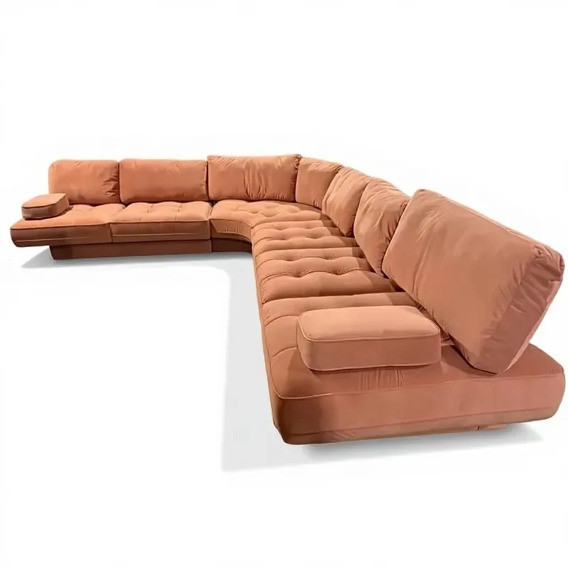 Luxury modern L-shaped reclining upholstered sofa velvet fabric removable armrest cushion furniture set living room hotel