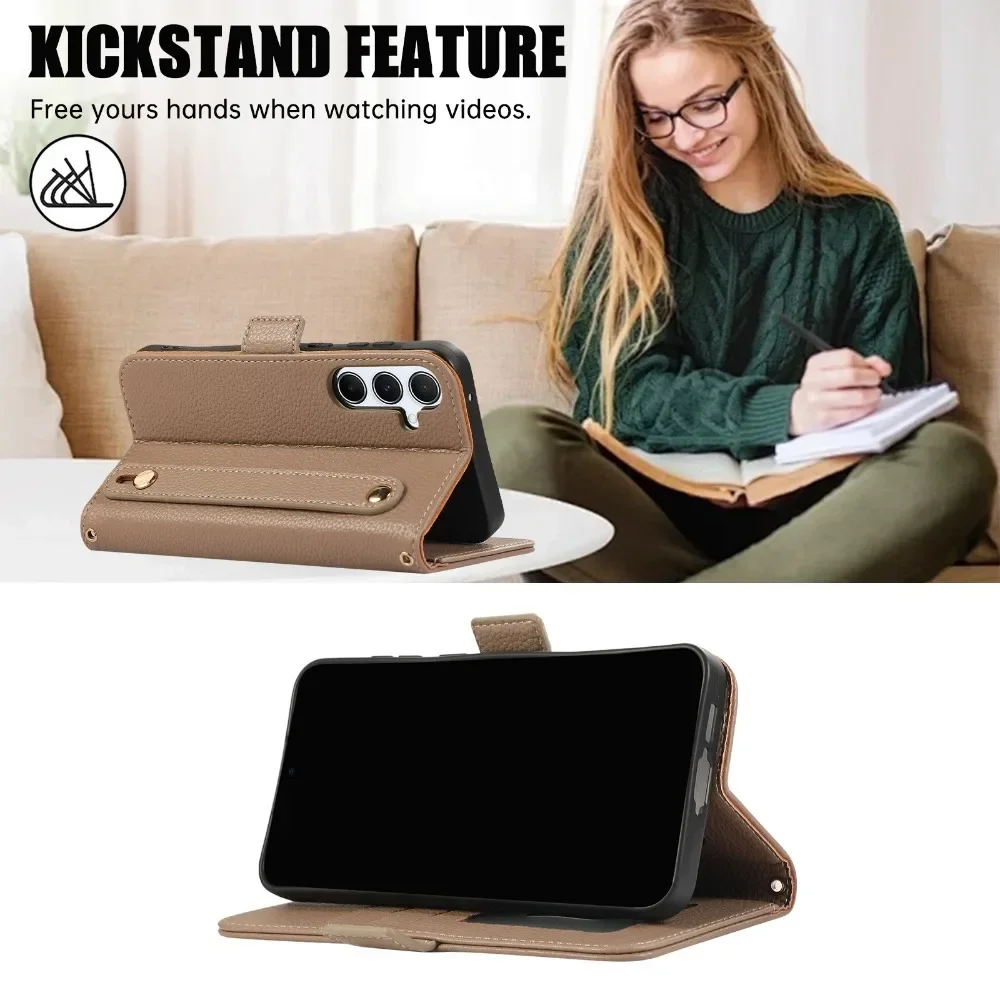 S25 Ultra Crossbody Wrist Strap Phone Case for Samsung Galaxy S24 S23 S22 Plus S21 FE A05S A55 A35 A15 Wallet with Card Holder