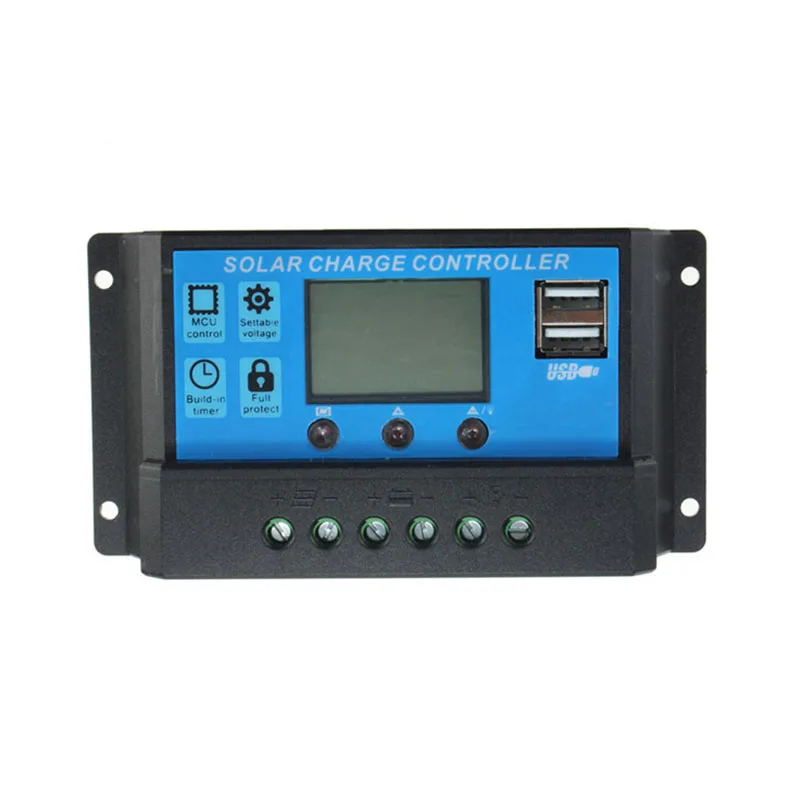 جهاز التحكم بالشحن بالطاقة الشمسية 10A 20A 30A 12V/24V مع منافذ USB مزدوجة تحديد تلقائي لتفريغ الشحن الزائد حماية ماس كهربائى #3