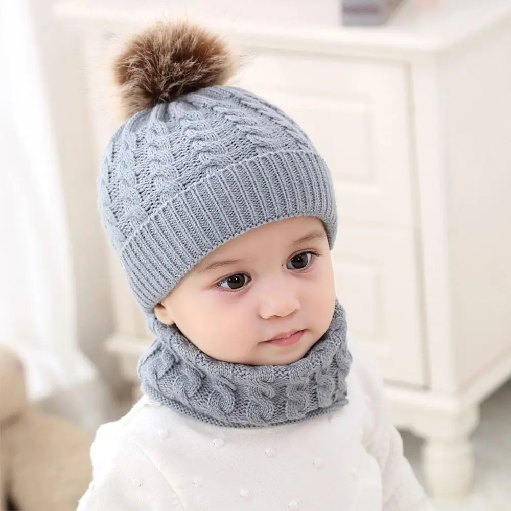 2Pcs/Set Winter Ear Protection Children Hat Scarf Set Thickened Windproof Beanie Caps Soft Warm Knitted Scarf Cap Boys Girls view 3