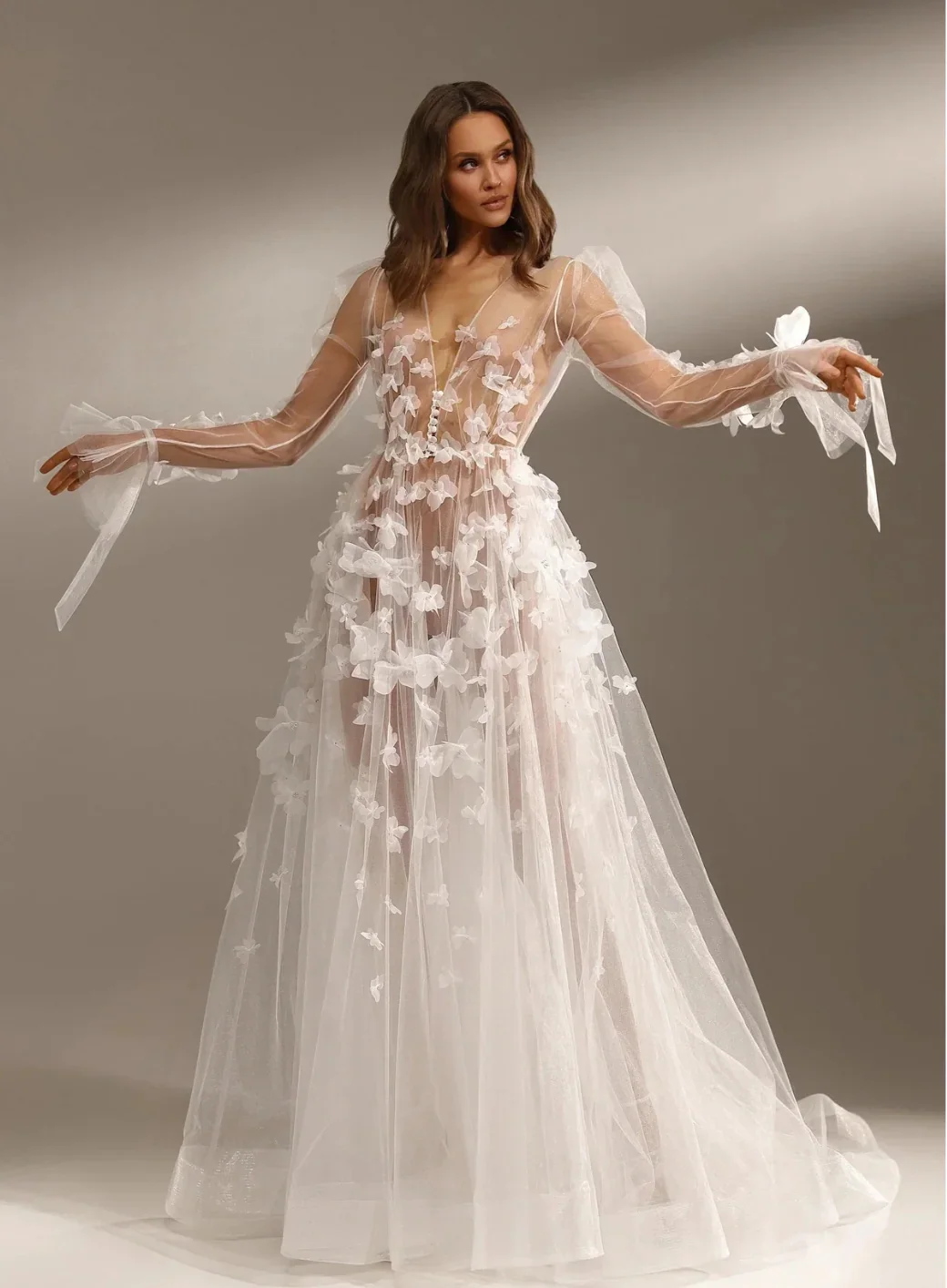 

Linda White Bridal Dresses Sheer Tulle Gown Flower Women Long Robe Maxi Gown Wedding Party Bride Sleepwear Nightwear Customized