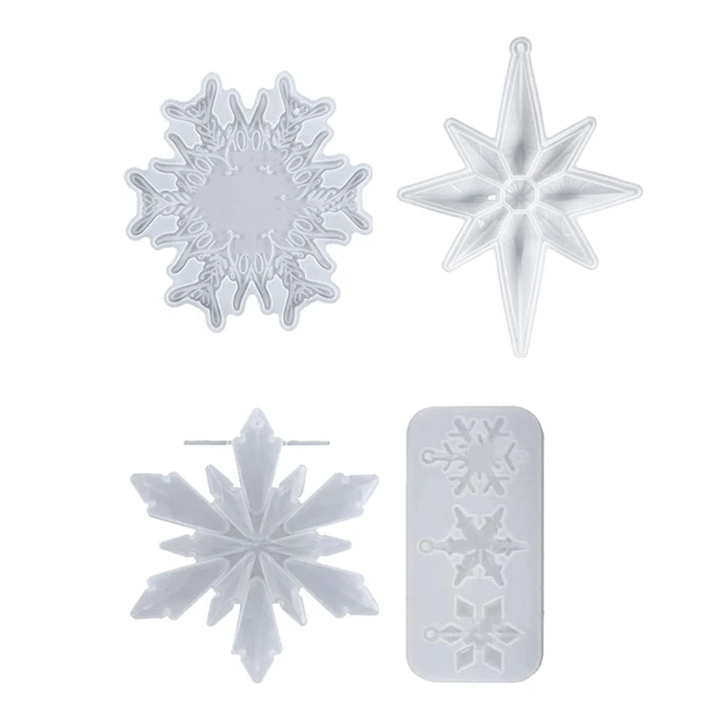 4Pcs Christmas Resin Molds,Jewelry Making Silicone Molds,Snowflake Mold,Ornaments,Pendant,Necklace,Earrings,Coaster