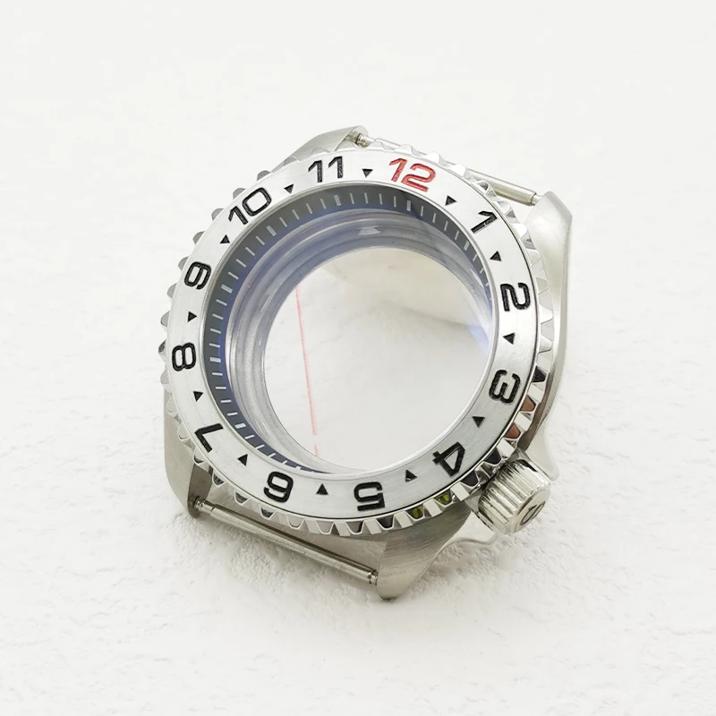42 مللي متر NH35 الفضة ثنائي الطبقة قبة الياقوت الزجاج حالة يناسب NH35 NH36 4R 7S حركة 28.5 مللي متر الطلب مع الحافة إدراج ساعة حالات تجديد