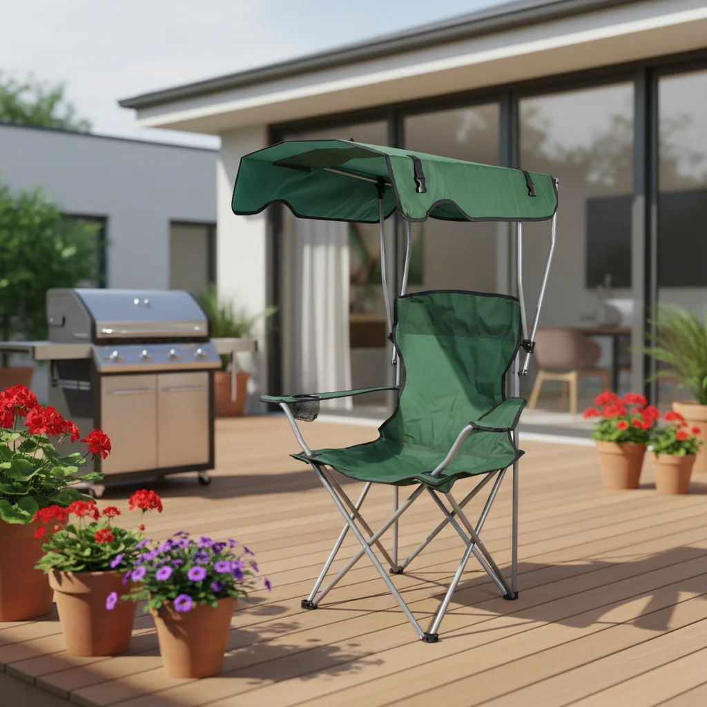 600D Oxford Cloth Lightweight 3.0KG Camping Folding Chair Heavy Duty 150KG Load Capacity Garden Relax Chair With Sun Umbrella