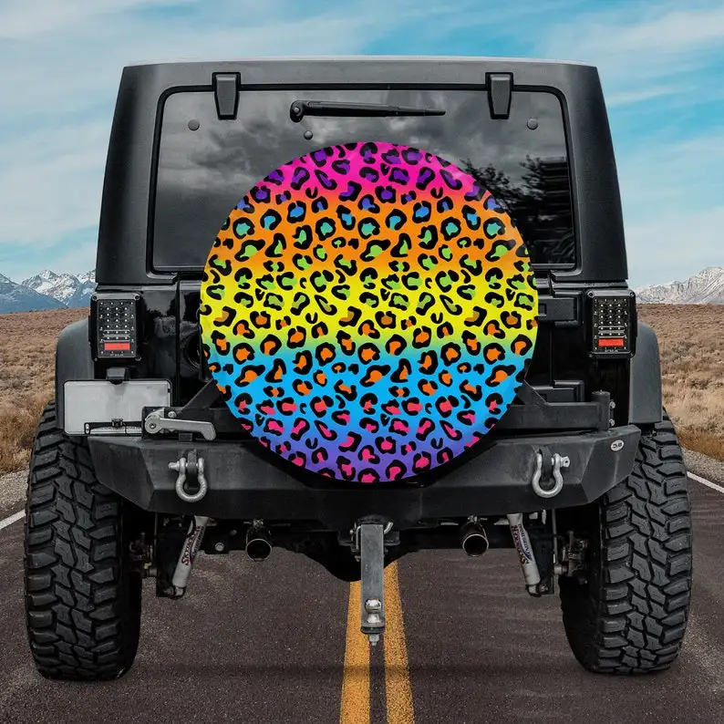 

Car Spare Tire Cover With Camera Hole, Multicolor Leopard Spare Tire Cover, Rainbow Leopard Spare Tire Cover, Colorful Leopard