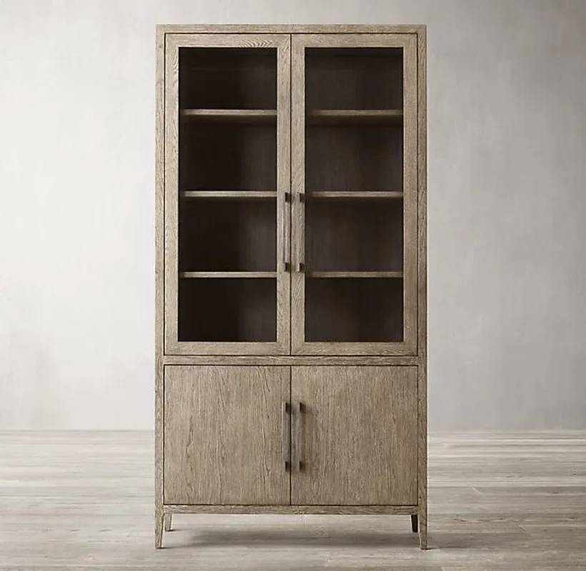 American solid wood  combination  with glass door household bookshelf dustproof floor-to-wall locker furniture solid wood