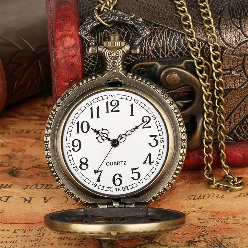 Old Fashion Pocket Watch Hollow-Out Gear Cover Arabic Number Display Quartz Movement Watches with Sweater Necklace Chain Gift