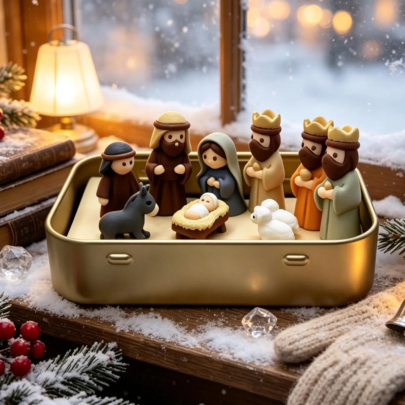 Nativity Set 3D Printing Religious Pocket Size Tin Box Figures Nativity Figurines For Bedside Table Desk  Bookshelf Christmas