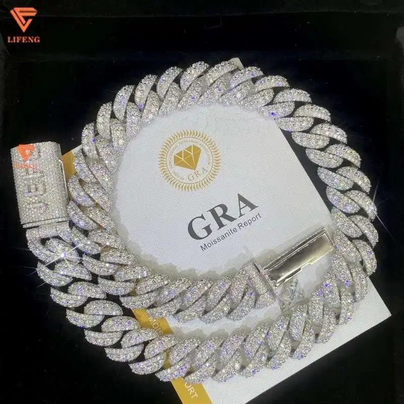 

Custom Moissanite Chain 20mm Name Cuban Link Chain Iced Out Miami HIphop Moissanite Necklace 925 Silver Cuban Chain