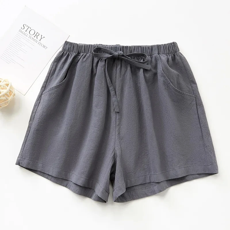 

2024 Casual Women Cotton shorts Summer Casual Solid Cotton Linen shorts high waist loose shorts for girls Soft female shorts