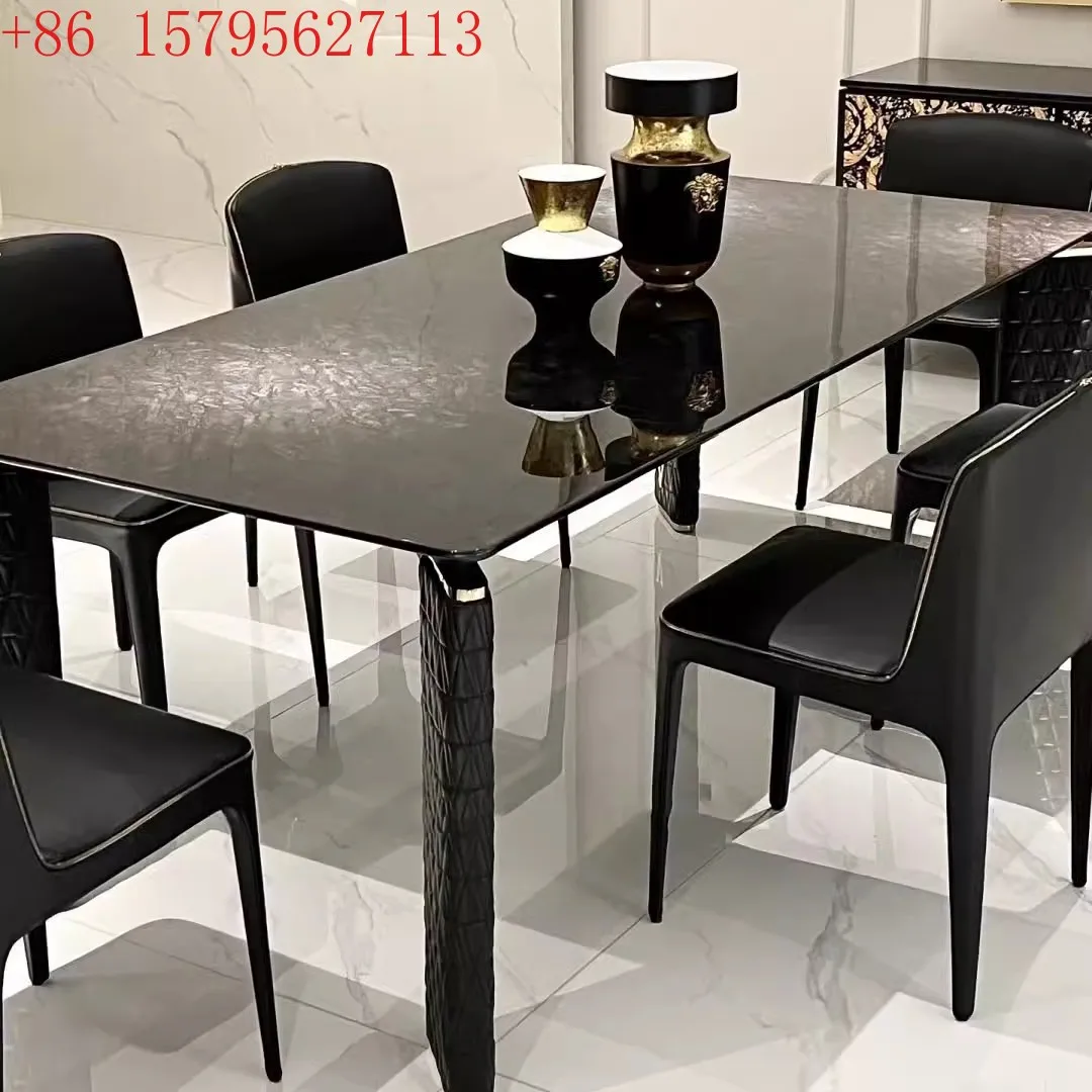 

Длинный обеденный стол и стул из натурального камня, большой роскошный обеденный стол высокого класса с плоским полом