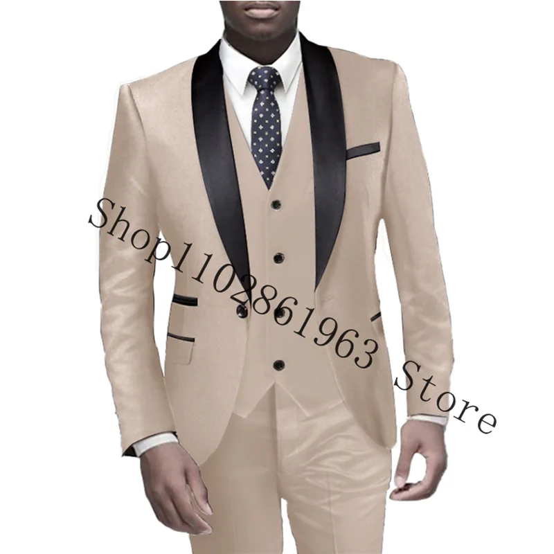 Smoking masculino elegante de baile, roupa formal do noivo, colete blazer e calças, trajes de casamento, 3 peças