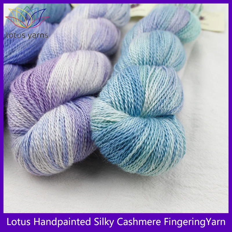 Lotus Handpainted silky cashmere fingering   Hand-knitted Yarn Scarf  Hand-Weaving Thread Yarns