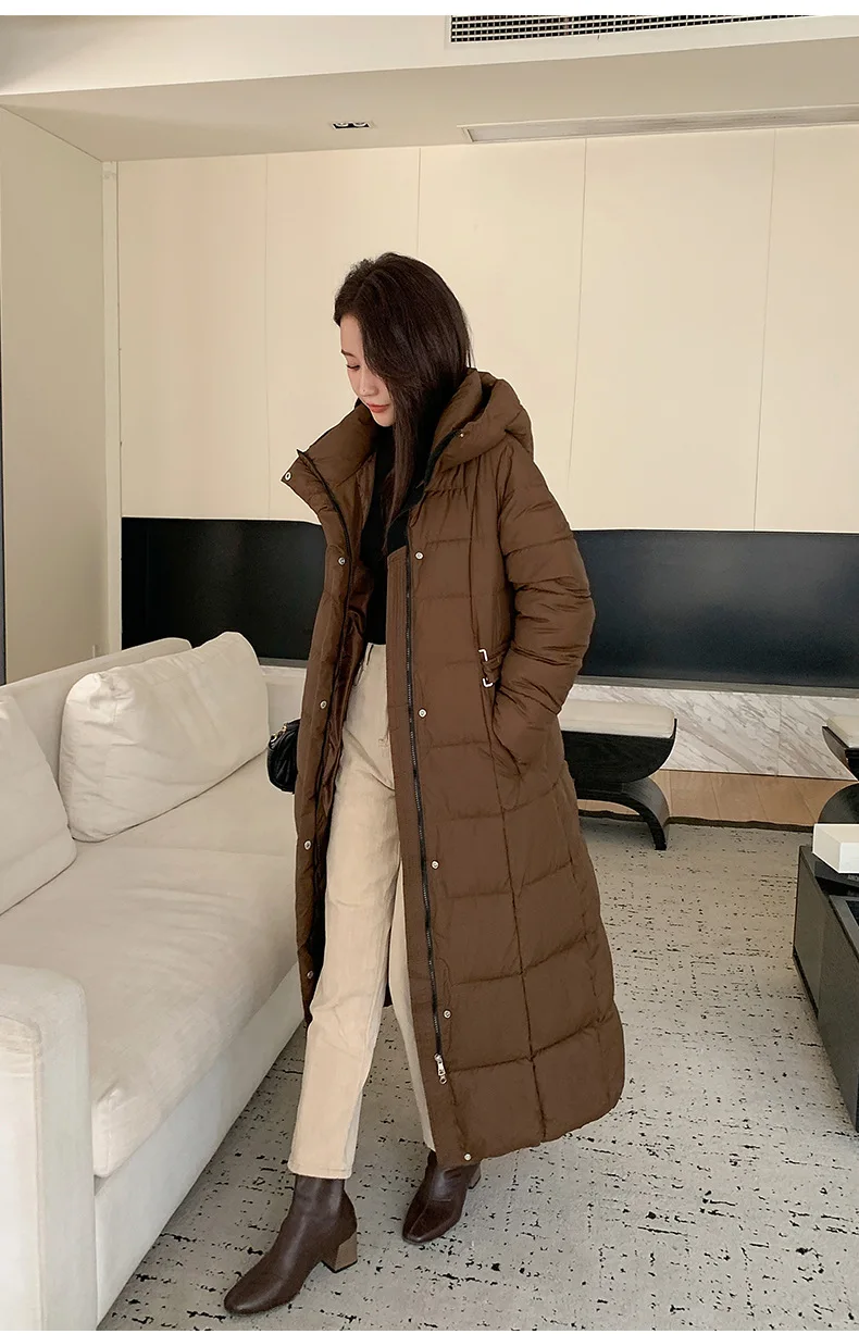 Winter Ladies Long Warm Down Jacket Big Size Puffer Outwears Thicken Hooded Down Coat Women Light Thin White Duck Jacket Parkas