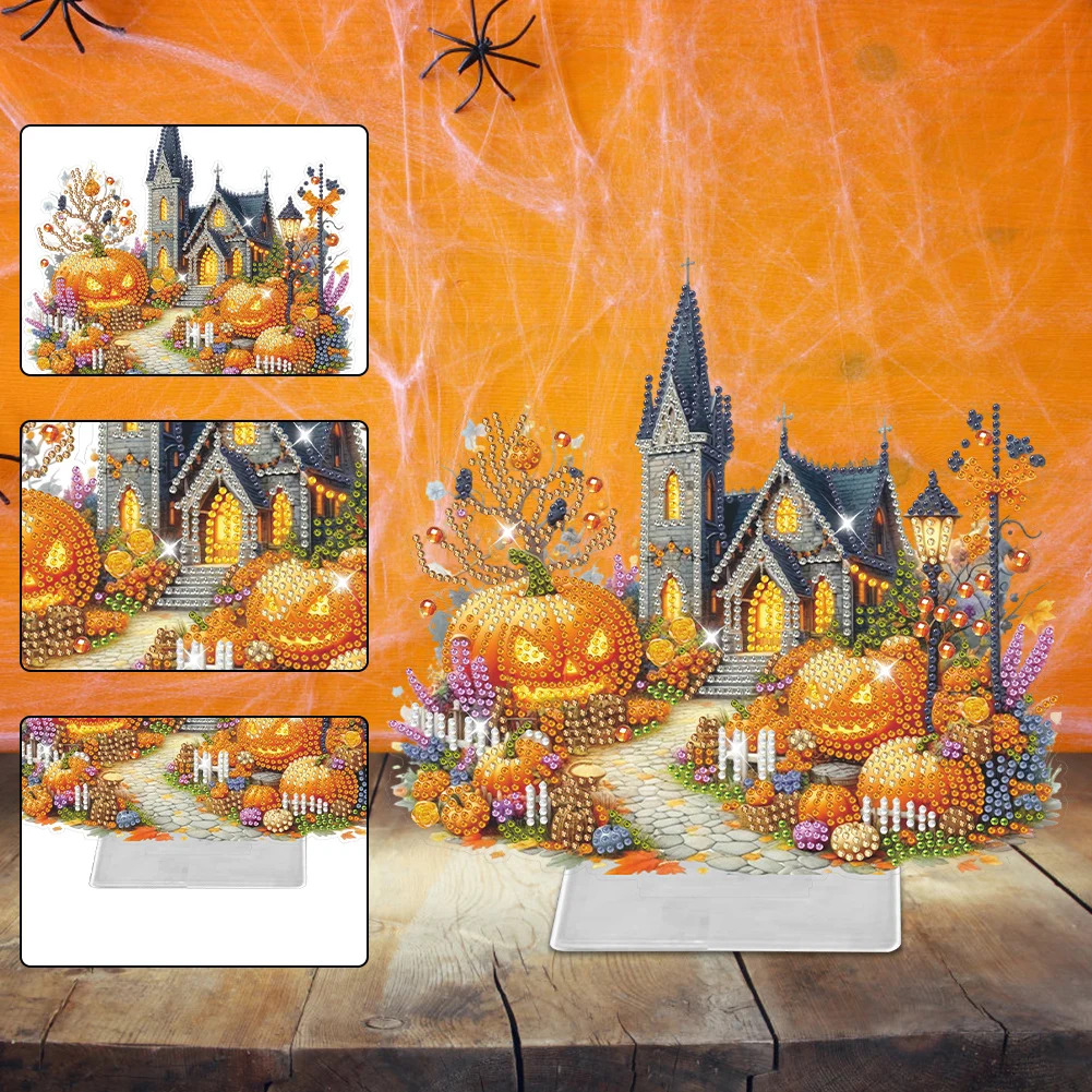 Acrylic Special Shaped Halloween Church Tabletop Ornaments Diamond Painted Halloween Ghost Diamond Drawing Desktop Ornaments