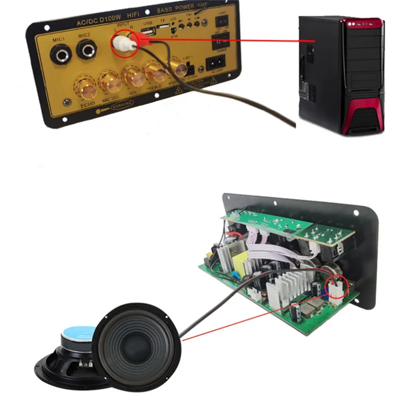 

Плата усилителя Bluetooth Exquisite Workmanshipp-D100W с оптическим аудиовходом Hi-Fi усилитель караоке для дома/автомобиля