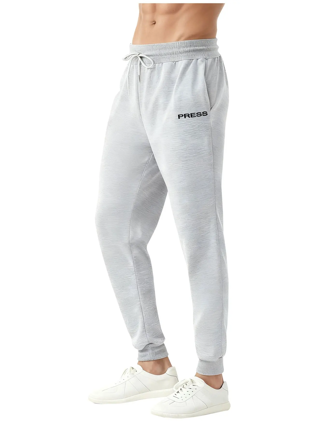 Men's Slim Fit Sports Trousers Full Length Workout Pants Drawstring Waist 