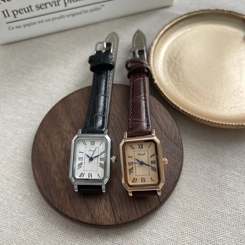 الرجعية الاتجاه عارضة مستطيل كتم مؤشر كوارتز ساعة روما أزياء بسيطة مزاجه التناظرية بو الجلود ساعة معصم فتاة الفتيات