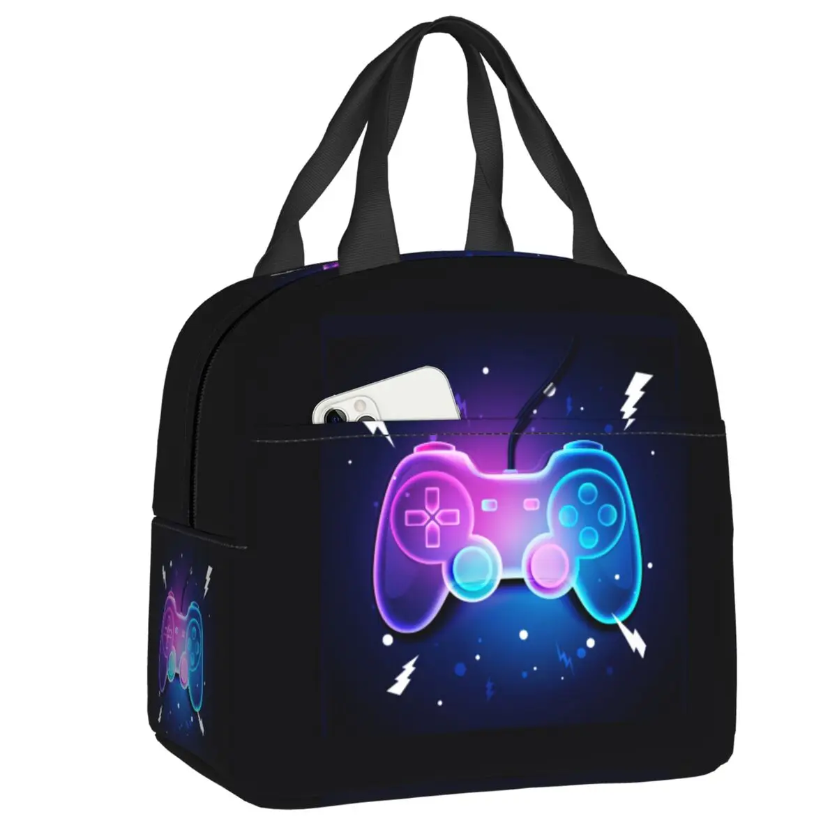 Custom Gamer Gaming Controller Thermal Insulated Lunch Bag Geek Cool Video Neon Art Portable Lunch Tote for Storage Food Box