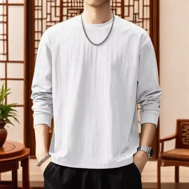 Men's Cotton Long Sleeve T-Shirt Loose Fit Base Layer Casual Thin Pullover Top Spring Fall Winter