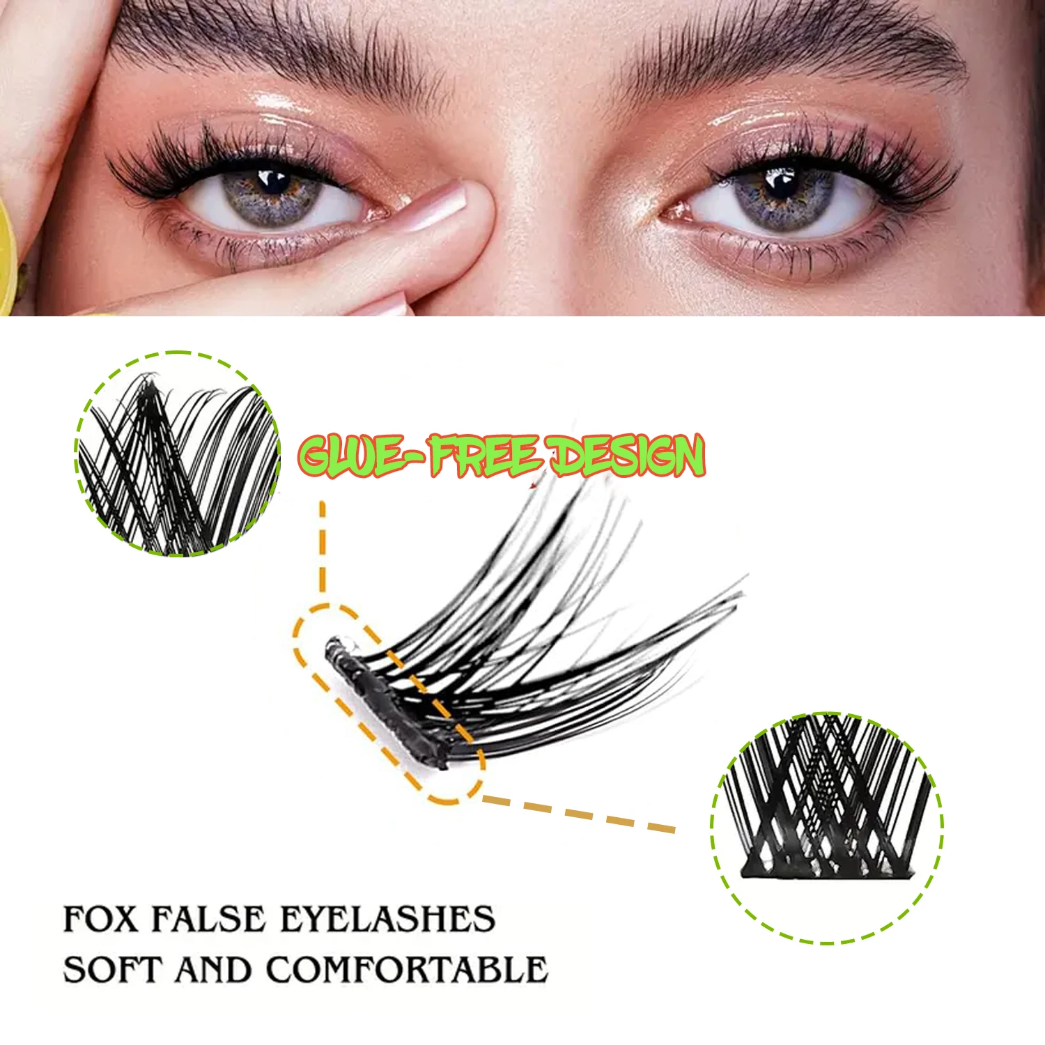 Self-Adhesive False Eyelashes C-Curl Individual Lashes Cat Eye Fox Eye Manga Lashes Left and Right Cluster Lashes Natural 192-Piece Eyelash Set 8-13mm Super Large Capacity Set, at Home, Suitable for Beginners