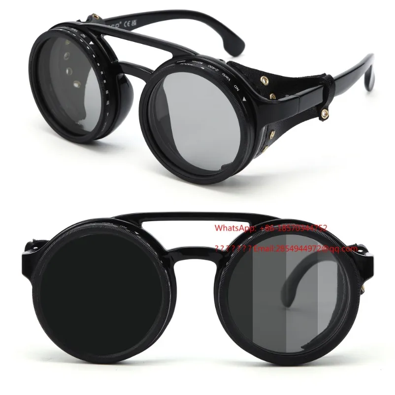 

LL Handmade ND9 Dimmable Sunglasses, Retro Punk Circular Polarized Driving Sunglasses