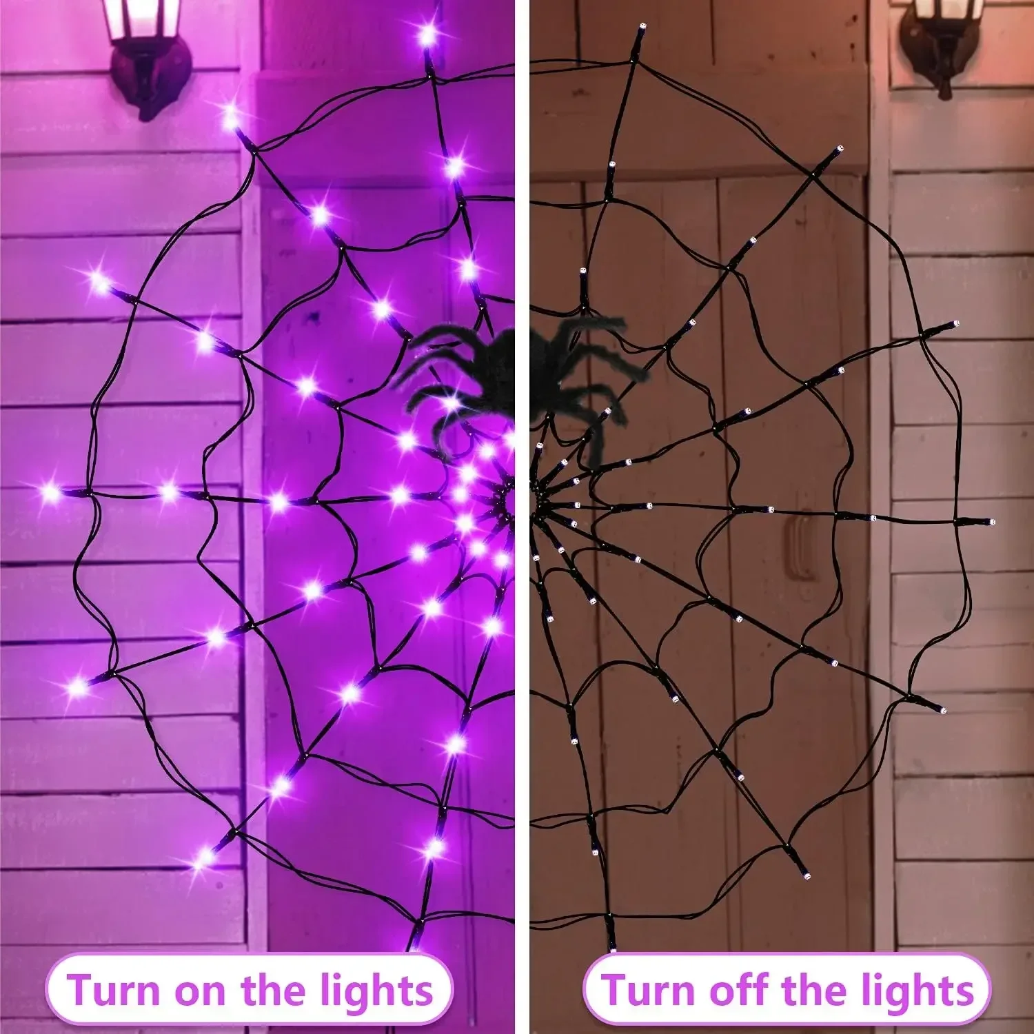 Lampu LED Halloween dekorasi Festival hantu dekorasi rumah hantu dekorasi pesta lampu suasana laba-laba Web warna-warni