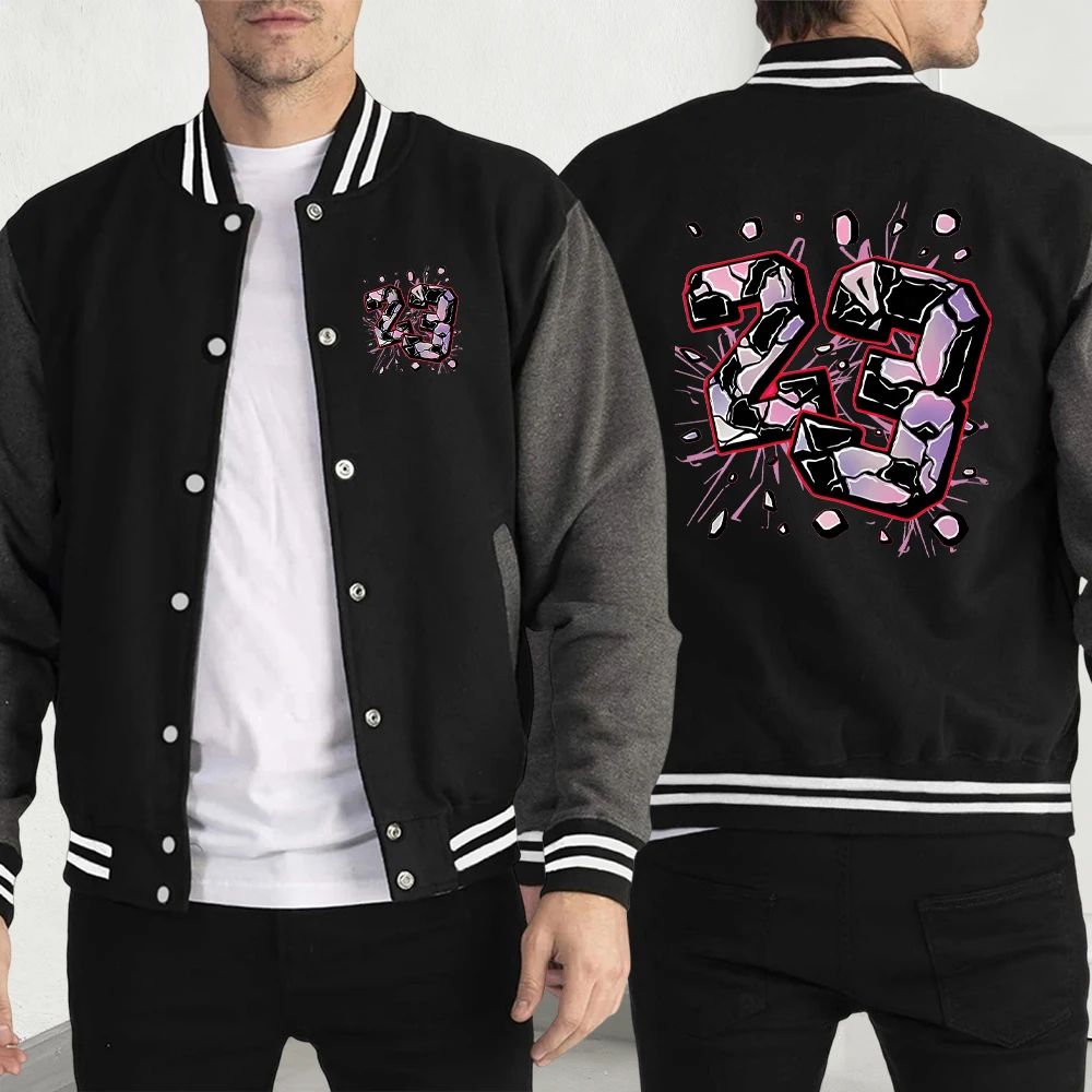 

Dazzle Graphic The Number 23 Print Jackets Men Creative Loose Streetwear Baseball Jersey Autumn Casual Pocket New Pullover