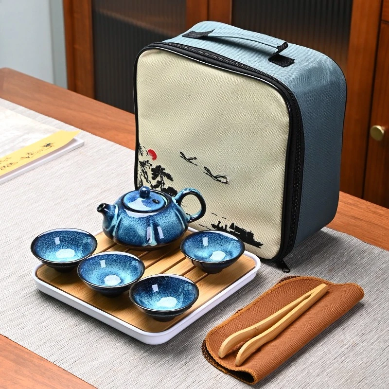 Kiln Transform Glaze Starry Sky Tea Set Portable Travel Tea Set for Business Gifting Office Use and Daily Brewing