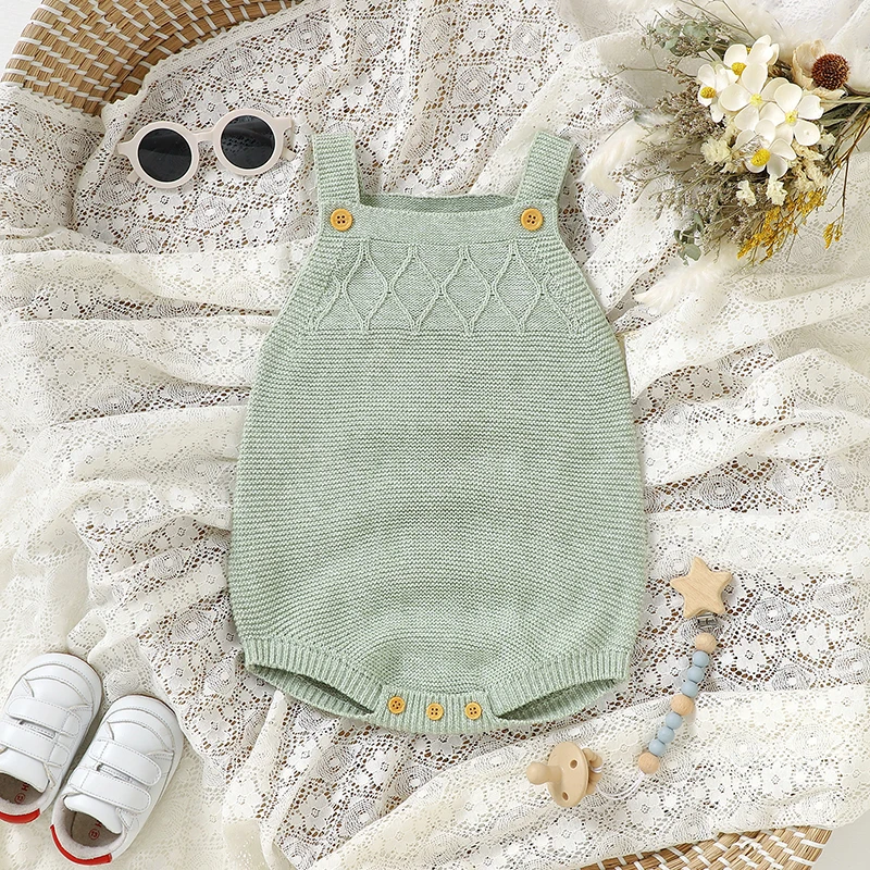 

Newborn Baby Bodysuits Knitted Infant Boy Girl Solid Sling Clothing Casual Sleeveless Summer Toddler Children Tops Outfits 0-18m
