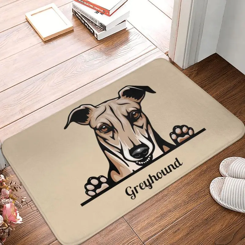 Peeking Dog Greyhound Front Door Mat Anti-Slip Outdoor Waterproof Cartoon Pet Animal Doormat Floor Bathroom Entrance Rug Carpet