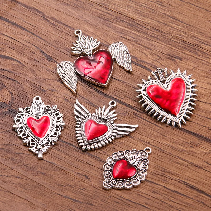 15 European and American Cross-border Personalized Retro Gothic Peach Heart Wing Alloy Earrings Necklace Accessories
