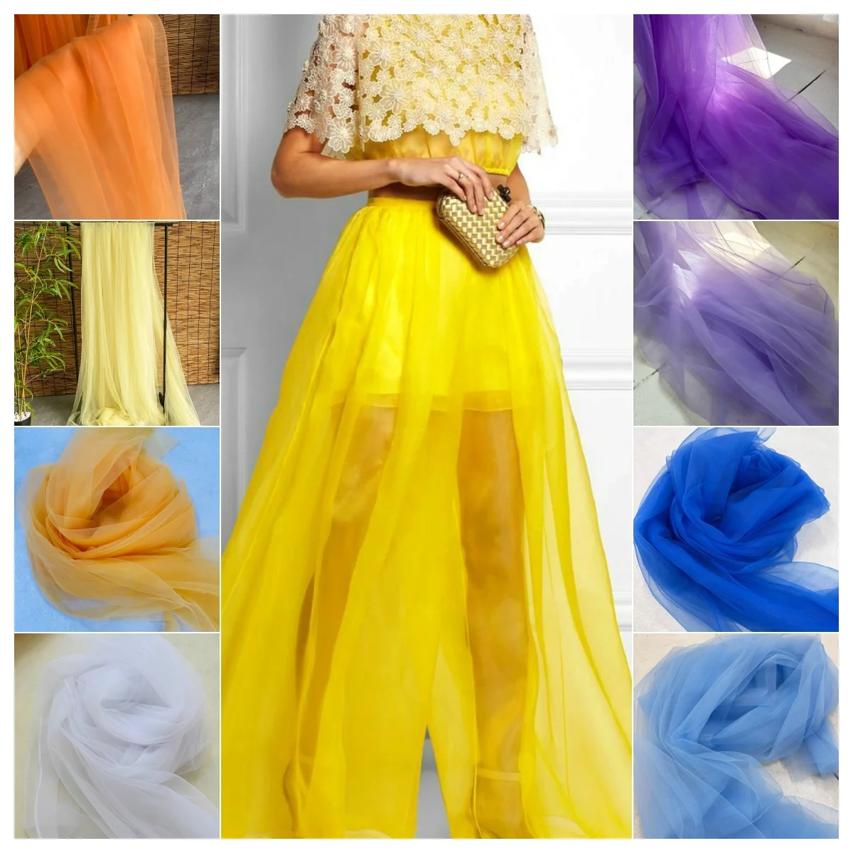 

High-Density Red White Blue Green Pink Purple Black Tulle Fabric Sheer Mesh For Wedding Dress Decoration Crafting Clothing Mesh